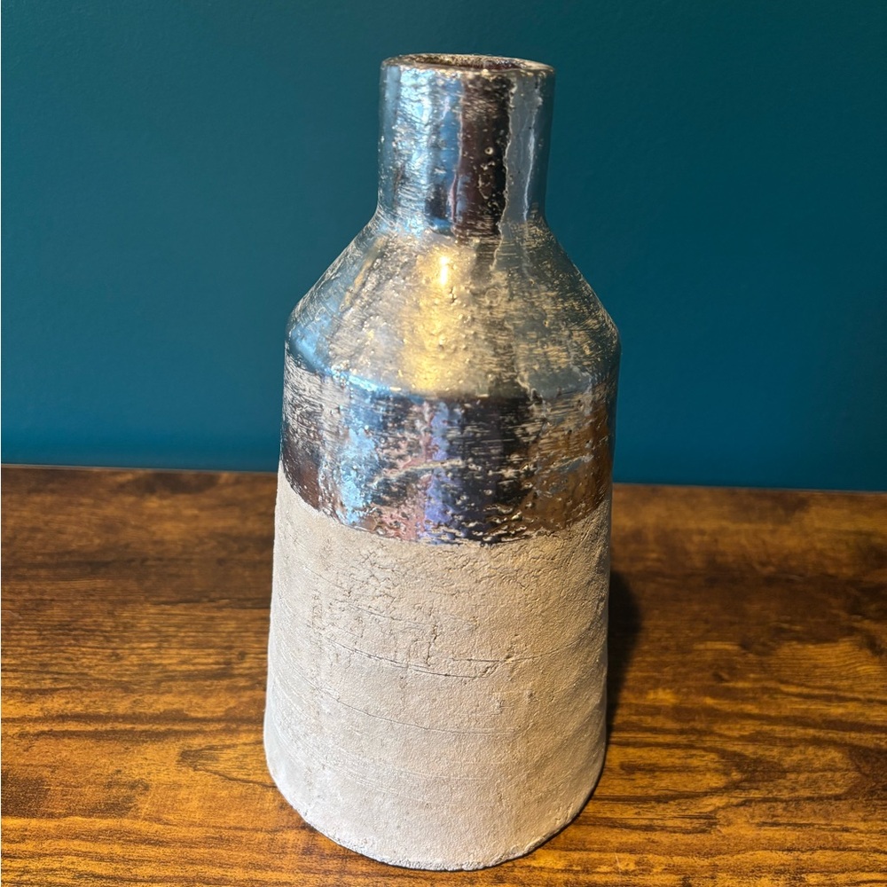 Silver and Cream Decorative Vase